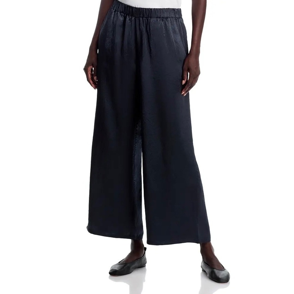 Eileen Fisher Womens Black Wide‎ Leg Elastic Waist Pants L / XL Oversized EUC